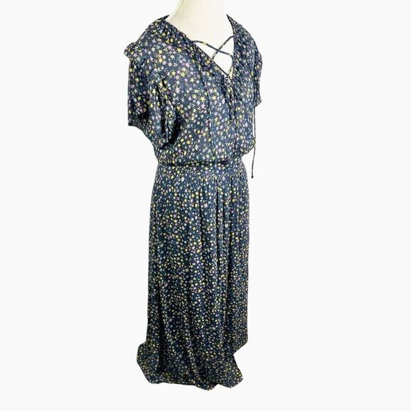 Zadig & Voltaire Blue Star Print Dress Chiffon Short Slvs Maxi Boho Size M - Picture 7 of 14